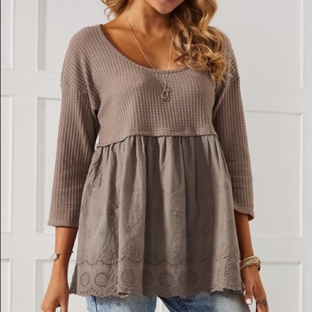 Suzanne Betro Signature Eyelet Accent Texture Contrast Tunic Sz 4X